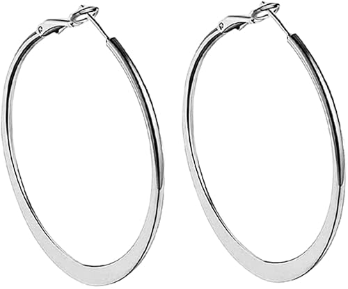 Große Kreolen-Ohrringe, rund, flach, für Frauen und Mädchen, 1 Paar Silber, Kreolen-Ohrringe, kompletter Kreis, Ohrring-Set von Generic