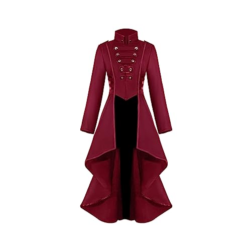 Große Mädchen mittelalterliche Gothic-lange Trench-Jacke, Halloween-Kostüm, langes Top-Kleid Jeansrock A Linie (Red, 17-18 Years) von Generic