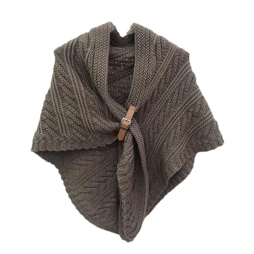 Große Solide Dreieckige Schal-Ponchos Für Damen, Winter, Gestrickte Umhänge, Büro, Warmer Schal, Wraps, Gürtelverschluss, Achselzucken-Schals von Generic