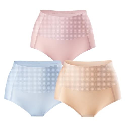 Großer Nahtloser Slip aus Eisseide mit hoher Taille zur Bauchkontrolle, Leichter und atmungsaktiver formender Po-Slip(3pcs-3,M) von Generic