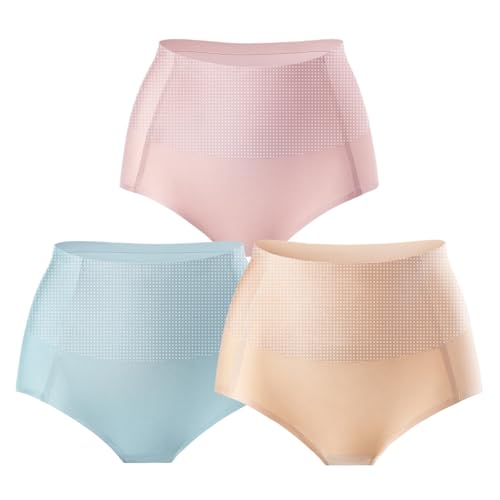 Großer Nahtloser Slip aus Eisseide mit hoher Taille zur Bauchkontrolle, Leichter und atmungsaktiver formender Po-Slip(3pcs-4,XL) von Generic