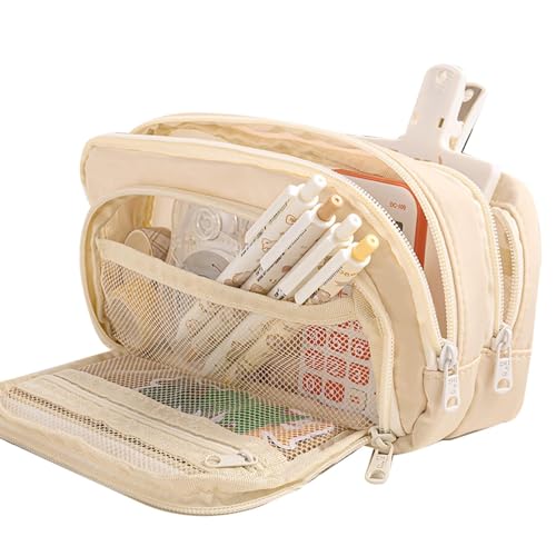 Großes Federmäppchen für Studenten | Make-up- und Kulturbeutel mit 3 Fächern, vielseitiger Organizer für Schulbedarf, Stifte, Bleistifte und Schreibwaren von Generic