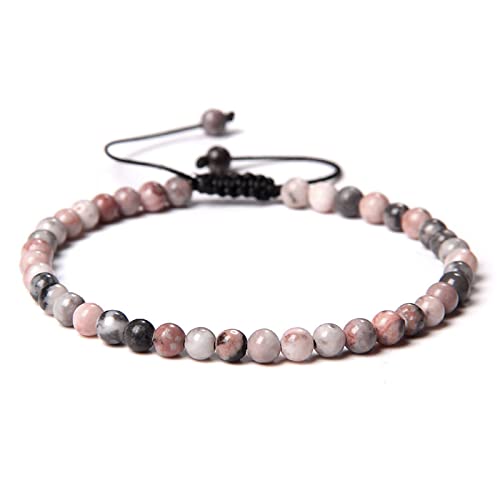 Großhandel 4MM Perlen Geflochtene Armbänder für Frauen Männer Mini Naturstein Winziges Armband Verstellbare Armbänder Schmuck,Rosa Zebra von Generic