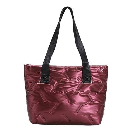 Großkapazität Puffer Casual Bag Solid Farbe Weiche leichte Frauen gesteppte Tasche glänzend for weibliche Einkäufe im Freien (rot) von Generic