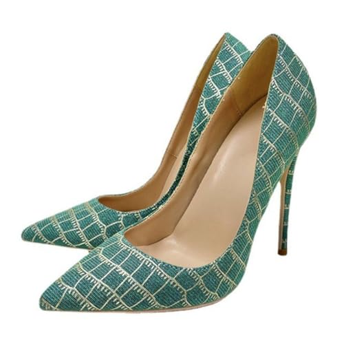 Grün,37 EU,Damen Pumps, spitz, geschlossene Zehenpartie, hoher Absatz, 12 cm Stiletto-Absätze, blau, mit Pailletten, für Hochzeit, Party, Büro, besondere Elegante Schuhe von Generic