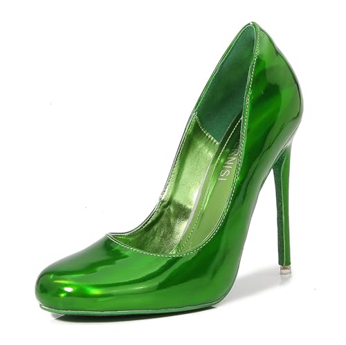 Grün,37 EU,Damen-Pumps zum Hineinschlüpfen, High Heels mit runder Spitze, 11,9 cm Stiletto-Absatz, Brautparty-Kleid, für Party-Events von Generic