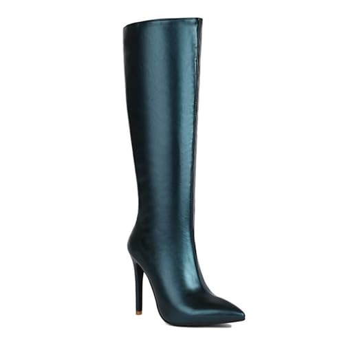 Grün,38 EU,Kniehohe Stiefel für Damen, Spitze Zehenpartie, Stiletto-Absätze, zum Hineinschlüpfen, breite Wade, hohe Stiefel, Leder, PU, Lange Reitstiefel, Herbst-/Winterkleid, Freizeitschuhe von Generic