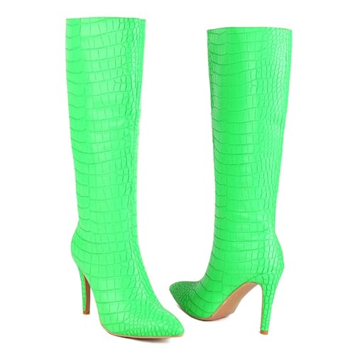 Grün,38 EU,Womens Knee High Stiefel Stiletto High Heel Pointed Toe Tall Pull-On Fall Long Boot Elegant Dating Party Kleid Schuhe von Generic