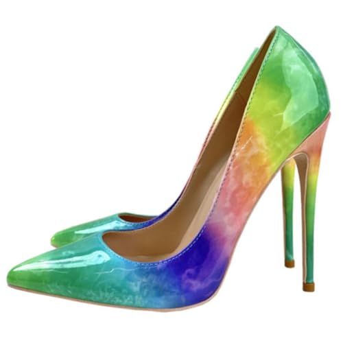 Grün,40 EU,Damen-High-Heels mit spitzer Zehenpartie, 12 cm (4,72 Zoll), Lackleder-Pumps, Bedruckt, Hochzeitsschuhe, süße Abend-Stilettos von Generic