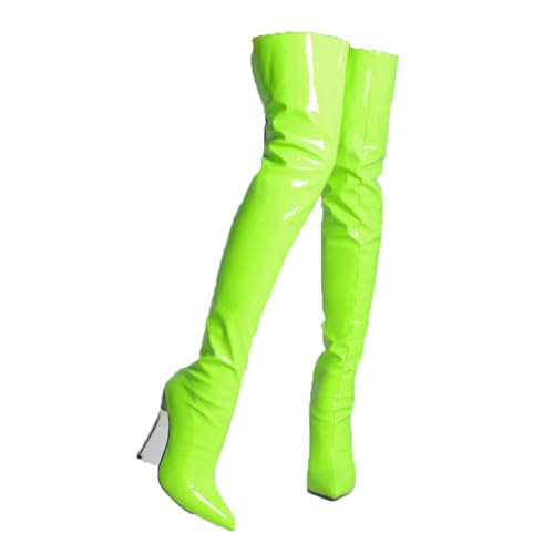 Grün,41 EU,Overknee-Stiefel für Damen, Stiletto-Absatz, Spitze Zehenpartie, Langer Herbststiefel, Reißverschluss hinten, Lackleder, PU, Party-Abendschuhe von Generic