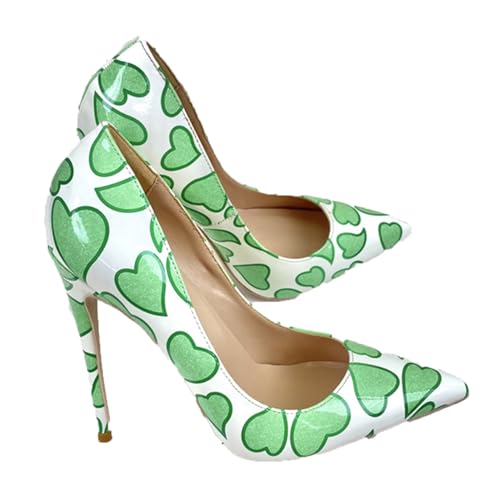 Grün,42 EU,Damen Klassische High Heels mit spitzer Zehenpartie, Schlupfschuhe, Stiletto-Pumps, Bürodame, lässig, Bedruckt, für Partys und Abschlussbälle von Generic
