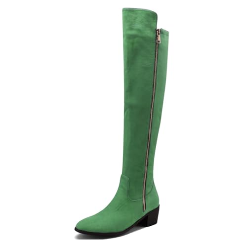 Grün,42 EU,Overknee-Stiefel aus Wildleder für Damen, mit klobigem Absatz, langem Stretch-Herbststiefel und stylischem Reißverschluss von Generic