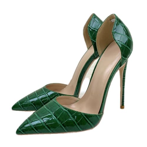 Grün,43 EU,Damen Slipper mit hohem Absatz, spitzer Zehenbereich, Flacher Stilettoabsatz, 12 cm, Pumps für Hochzeit, Party, Bankett, Abendschuhe von Generic