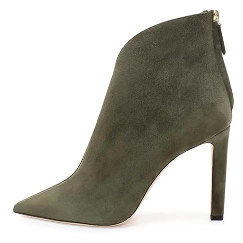 Grün,46 EU,Damen Wildlederstiefeletten mit spitzer Zehenpartie, Stiletto-Absatz, Reißverschluss hinten, Herbst-Winter-Stiefeletten, Elegante Schuhe für Abendpartys von Generic