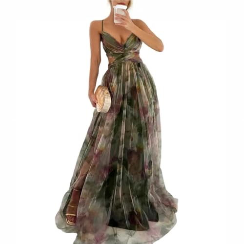 Grün Abendkleider Elegant für Hochzeit Chiffon Spitzenkleid Sommerkleider Leicht und Luftig Kleider Maxikleider Damen Lang Kleid Partykleid Maxi Cocktailkleid Mit Schlitz Angebote (B02, XL) von Generic