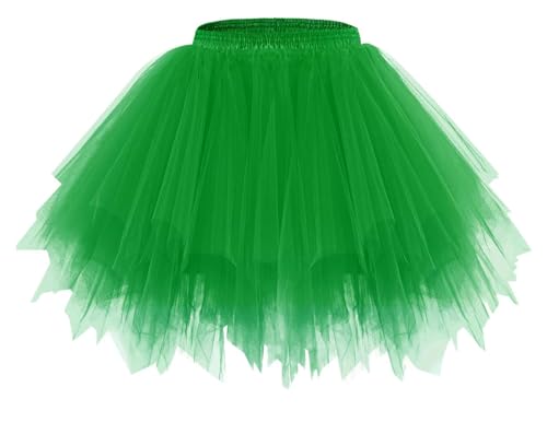 Grüner Tüllrock Damen Tüll Rock Petticoat Unterrock Kurz Ballett Tutu 50er Rockabilly Tütü Mini Rock Karneval Kostüm Crinoline von Generic