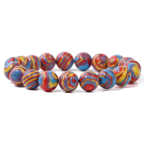 Grünes Malachit-Stein-Armband, 4/6/8/10 mm, handgefertigte runde Perlen-Armbänder, Paar-Yoga-Armband for Männer und Frauen (Size : 19CM, Color : Multicolor 10mm) von Generic