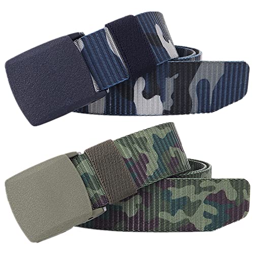 Gürtel für Männer Frauen Camouflage Nylon Canvas Atmungsaktiv Military Quick Release Camo Tactical Plus Size Gurtbandgürtel, 2er Pack von Generic