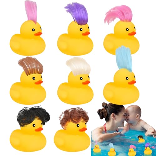 Gummi-Ente mit Haaren - Keil Bad 8pcs | Bunte Frisuren Dekorieren Haus Kinderzimmer Badezimmer Geburtstagsfeiern und Sommerpools von Generic
