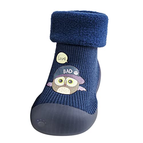 Gummi Mädchen Sohle Kleinkind Stricken Weiche Warme Baby Strumpf Schuhe Socken Hausschuhe Solide Kinder Babyschuhe Gummistiefel Mädchen (Blue, 20-21) von Generic