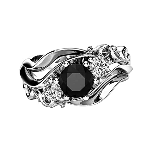 Gummi Ringe Zigarette Art- und Weiseblumen-Linie schwarzer Zirkon-Ring-Damen-Ring-Ring für Frauen Ringen Sachen (Silver, 10) von Generic