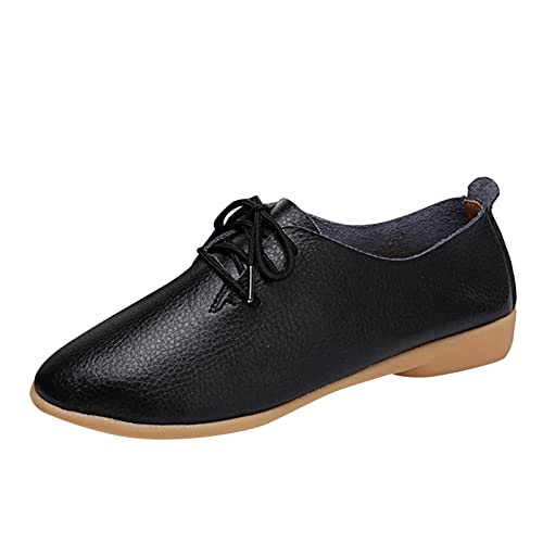 Gummischuhe Damen Weich Arbeitsschuhe Freizeitschuhe Damen Schwarz Modisch Flache Schuhe Bequem Abendschuhe Elegant Schnürschuhe Einfarbig Trekkingschuhe Vielseitig Business Schuhe Runder von Generic