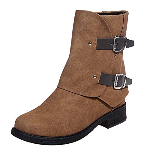 Gummistiefel 35 Winterschuhe Damen 39 Gefüttert Frauen Reißverschluss Absatz Booties solide lederne Zehen Runde Kurze Schuhe Farbe Damenstiefel Gummistiefel Mädchen 34 Schnürboots Damen (Brown, 39) von Generic