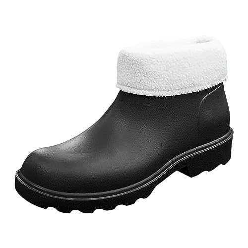 Gummistiefel Damen Gefüttert - Stiefel Casual AntieRutsch Gummi Leichte Halbhöhe Gartenschuhe Gummistiefel Schlupfstiefel Stiefeletten Wasserdicht Regenstiefel Schnee Retro (Black, 39) von Generic
