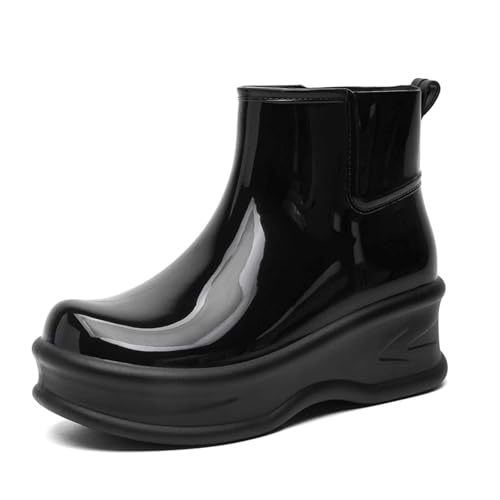 Gummistiefel Damen Gefüttert Wasserdicht Gummistiefeletten Halbhöhe Chelsea Boots Rutschsicher Abriebfest Atmungsaktiv Regenschuhe Komfort Gartenschuhe Schlupfstiefel 36-41EU (Black, 36) von Generic