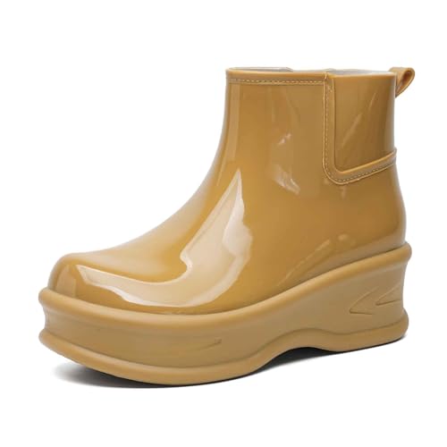 Gummistiefel Damen Gefüttert Wasserdicht Gummistiefeletten Halbhöhe Chelsea Boots Rutschsicher Abriebfest Atmungsaktiv Regenschuhe Komfort Gartenschuhe Schlupfstiefel 36-41EU (Brown, 39) von Generic