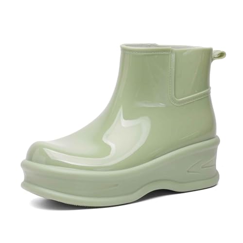 Gummistiefel Damen Gefüttert Wasserdicht Gummistiefeletten Halbhöhe Chelsea Boots Rutschsicher Abriebfest Atmungsaktiv Regenschuhe Komfort Gartenschuhe Schlupfstiefel 36-41EU (Green, 41) von Generic