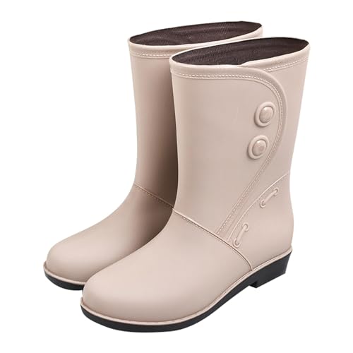 Gummistiefel Damen Gefüttert Wasserdicht Regenstiefel Damen Bequem Regenschuhe Gummistiefel Wasserdicht Hohe Gartenschuhe (Khaki, 38) von Generic