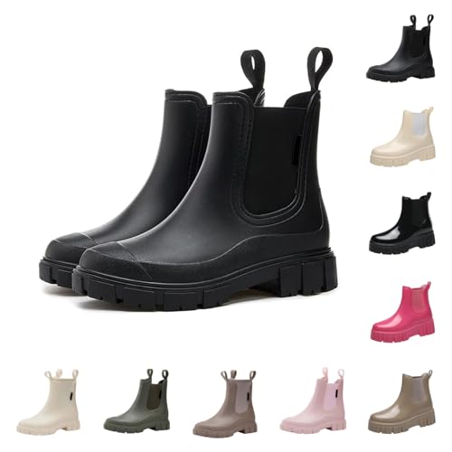 Gummistiefel Damen Halbhoch, Regenschuhe Festival Bunt, Regenstiefel Chelsea Weitschaft, Damen Gummistiefel Schwarz, Leicht Stiefeletten rutschfest, Regenschuhe Halbhoch Wasserdicht Outdoor von Generic