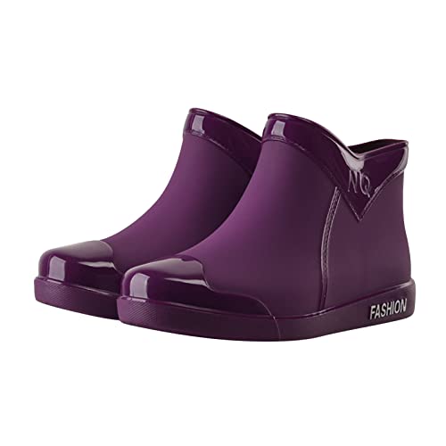 Gummistiefel Damen Halbhöhe Chelsea Boots Wasserdicht Gummistiefeletten Atmungsaktiv Regenschuhe Rutschsicher Bequem Garten Stiefeletten Schlupfstiefel Gartenschuhe (Purple, 40) von Generic