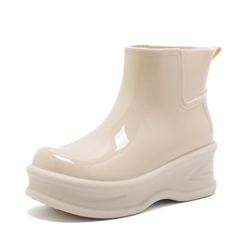 Gummistiefel Damen Herren Halbhoch Gummi Stiefeletten wasserdichte Rain boots Regenschuhe Gartenstiefel Sommer Regenstiefel Schuhe Kurz Gummischuhe(Apricot,37 EU) von Generic