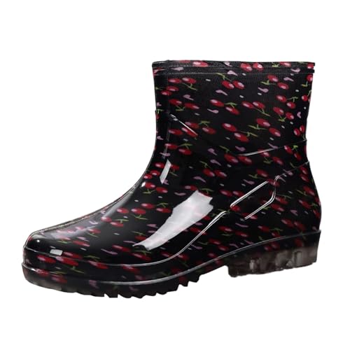 Gummistiefel Damen Hoch Wasserdicht Bunt,Sommer Elegant Regenschuhe Bequem Stiefel Wasserdicht Regenboots Halbhohe Kurz Regenschuhe Gumischtifel Stiefel Gummistiefeletten von Generic