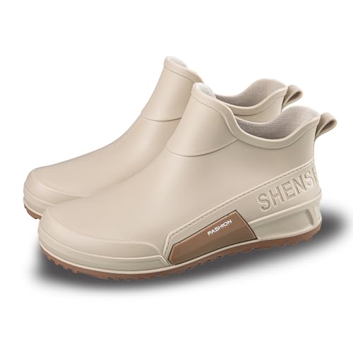 Gummistiefel Damen Kurz Weitschaft Anti Rutsch Wasserdicht Regenstiefel Fashion Gummistiefeletten Rain Boots für Outdoor Arbeit Angeln Reisen(White,41 EU) von Generic