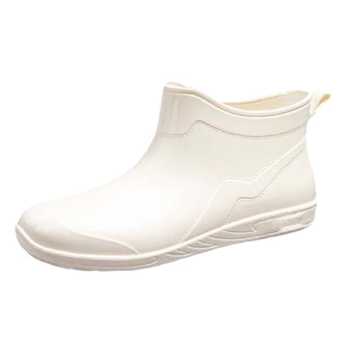 Gummistiefel Damen Wasserdicht Boots,Halbhöhe Regenstiefel Chelsea Mit rutschfest Sohle Modische Schlamm Outdoor Arbeit Stiefel Damen Gartenschuhe Regenschuhe (White, 37) von Generic