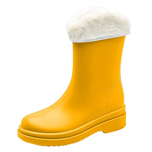 Gummistiefel Damen Wasserdicht Boots mit Gefüttert Halbhöhe Regenstiefel Chelsea Mit rutschfest Sohle Modische Schlamm Outdoor Arbeit Stiefel Stiefelette Slip On Regenstiefel (Yellow, 41) von Generic