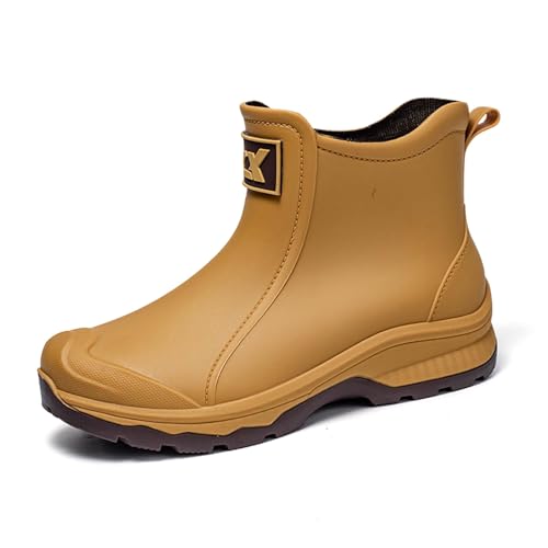 Gummistiefel Damen Wasserdicht Stiefel Halbhöhe Ankle Chelsea Boots Stylisch Stiefeletten mit rutschfest Sohle Regenschuhe Rutschsicher Bequem Garten Stiefeletten Gartenschuhe (Yellow, 40) von Generic