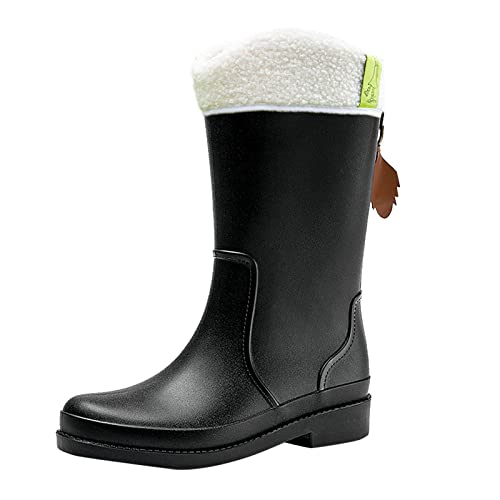 Gummistiefel Damen mit Gefüttert Wasserdticht Regenstiefel Regenstiefel Bequem Regenschuhe Gummistiefel Hohe Gartenschuhe Rutschsicher Schnee Stiefel Reitstiefel (Black, 37) von Generic