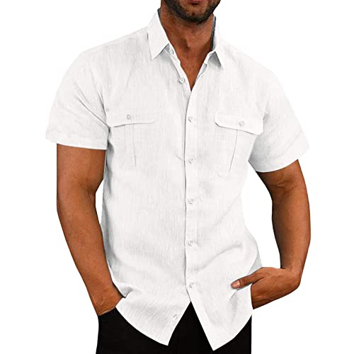 Gutschein Leinenhemd Herren Casual Einfarbig Hemd Sommer Hemdbluse Button Down Oberteile Regular Fit Shirt Baumwolle Leinen Freizeithemd Kurzarm/Langarm Tshirt Leichte Leinenbluse mit Taschen von Generic