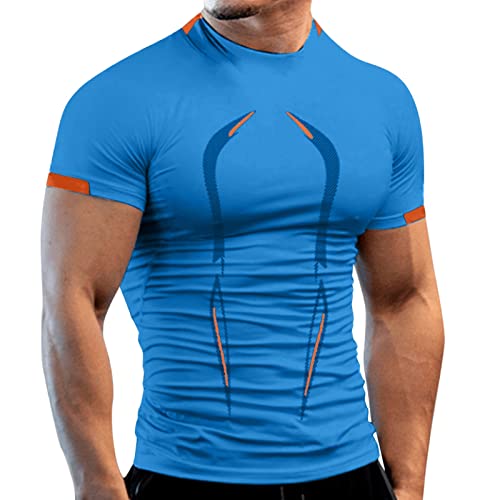 Gym Herren Fitness T-Shirt Slim Fit Eng sitzendes & schnell trocknendes Atmungsaktiv Bodybuilder Trainingsshirt Kurzarm Top Herren Sport Workout T-Shirt von Generic