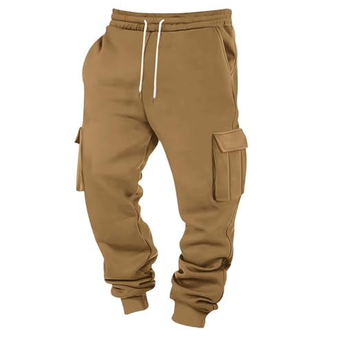 Gym Hose Herren,Sweatpants Herren,Herren Jogginghose Warme Gefütterte Trainingshose Sporthose Fitness Jogger Sweatpants Trainingshose Herren mit Taschen,Gelb,S von Generic