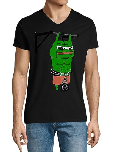 Gym Pepe The Frog Funny Swole Meme Herren-T-Shirt aus Baumwolle mit V-Ausschnitt Schwarz Large von Generic