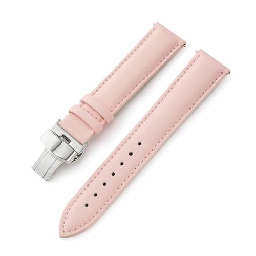 HMFANG 12 14 16 18 20 22 24 Mm Uhrenarmband Aus Echtem Leder for Damen Und Herren Mit Schmetterlingsschnalle Und Stiften(Pink,14mm) von Generic