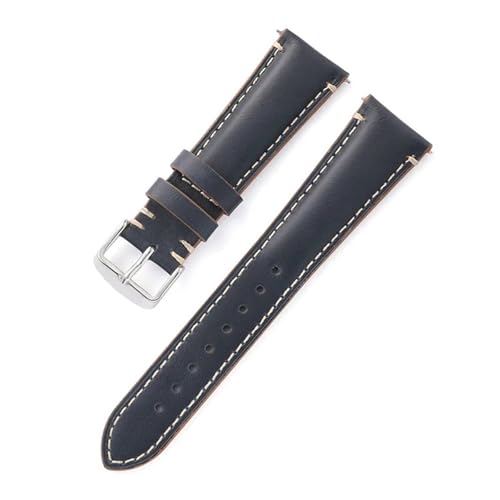 HMFANG 20mm 22mm 24mm Echtes Leder Armband Dünnes Leder Uhrenarmband Band Quick Release Handgelenk Armband Gürtel(Blue Black,24mm) von Generic