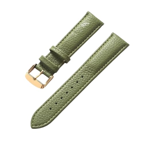 HMFANG Echtes Leder Litschi-Muster, Weiches Lederarmband, Herren-Damen-Dornschließe, Elefantengrau, Aprikose, Lila, Uhrenarmband-Zubehör(Olive green gold,22mm) von Generic