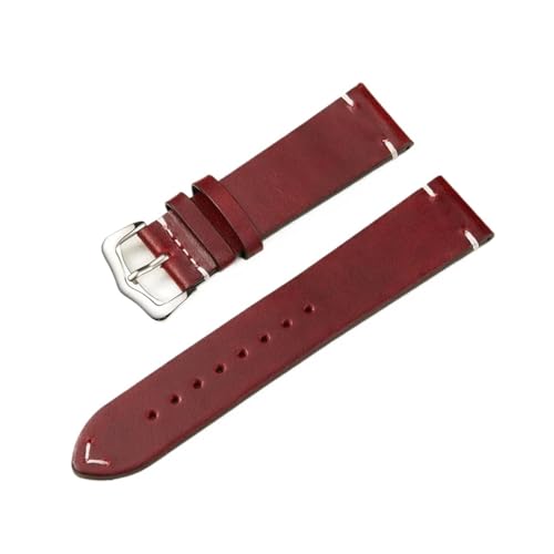 HMFANG Neue Öl Wachs Leder Rindsleder Armband 18mm 20mm 22mm Farbverlauf Freizeit Uhrenarmbänder Uhr Zubehör Handgelenk Band(Red,18mm) von Generic