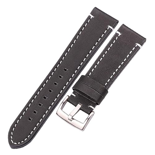HMFANG Rindsleder Echtes Leder Armband Gürtel 18 20 22 24mm Männer Frauen Dicke Handgemachte Retro Uhr Band Strap Metall Schnallen(Black silver clasp,24mm) von Generic